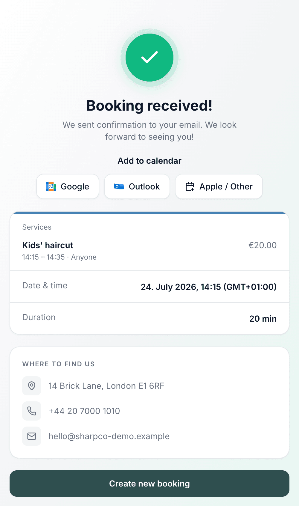 Booking confirmation on a phone