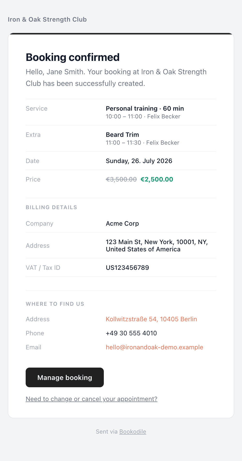 A booking confirmation email as it appears on a phone